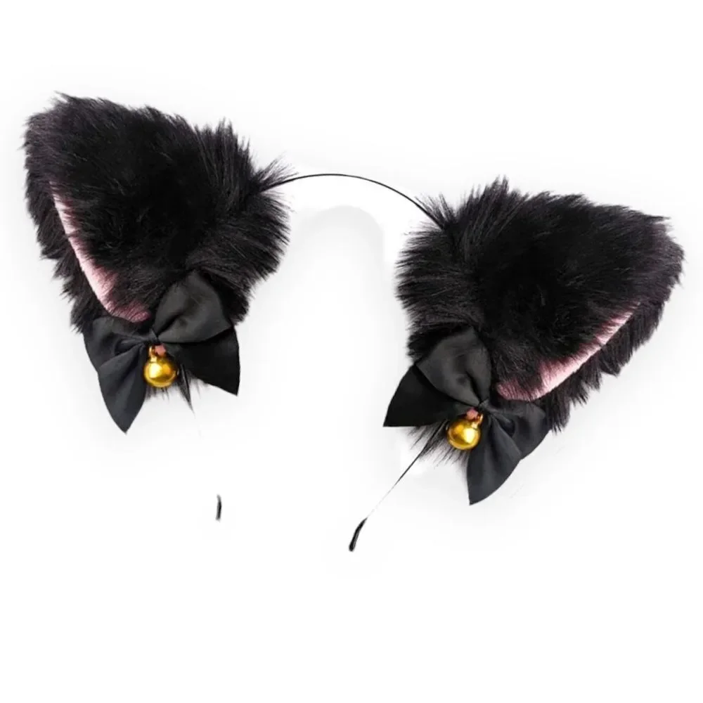 Fur Ears Bow Bells Fox Ears Adjustable Headband NEW